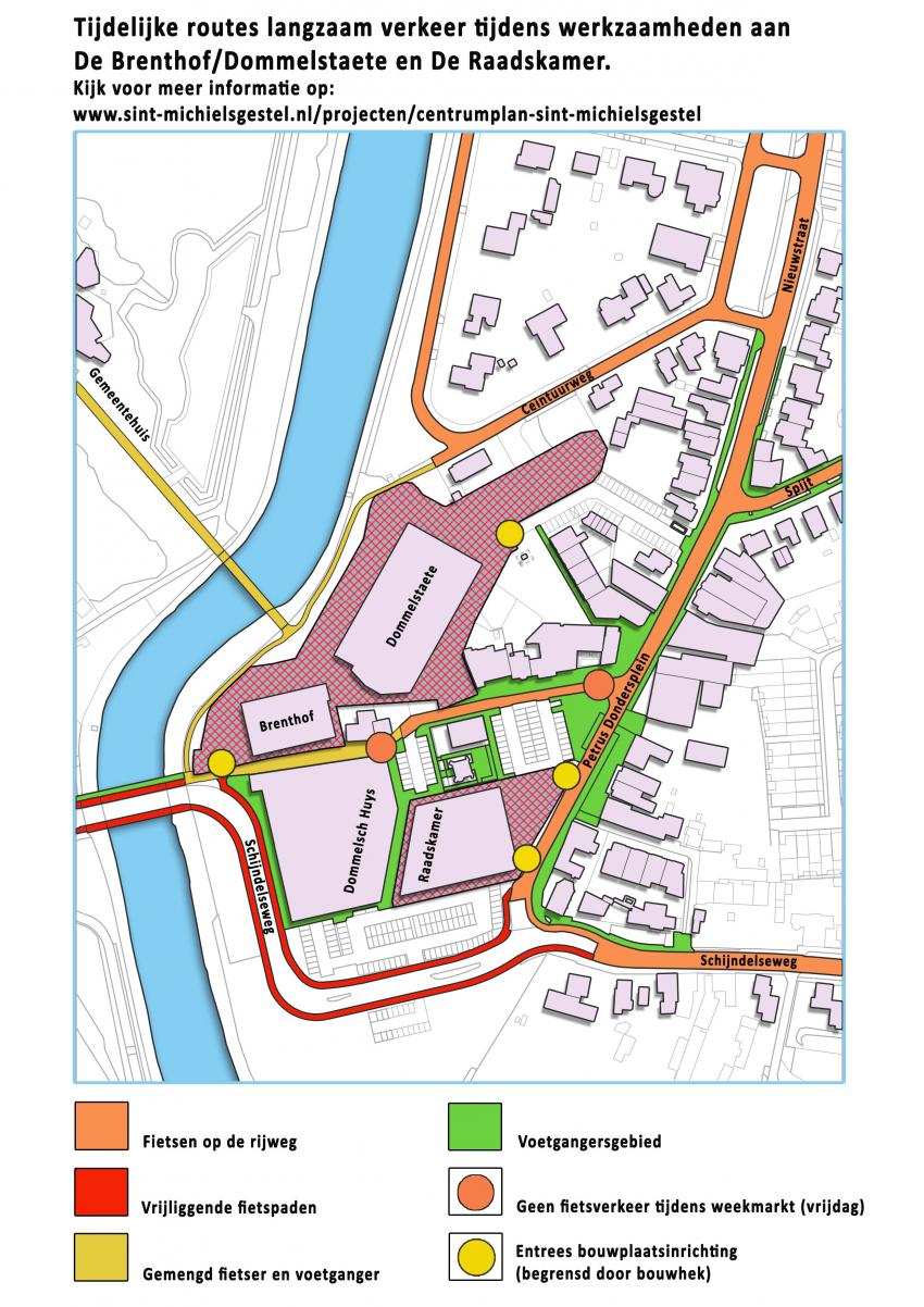 Routes fietsers en voetgangers tijdens werkzaamheden centrum Sint-Michielsgestel