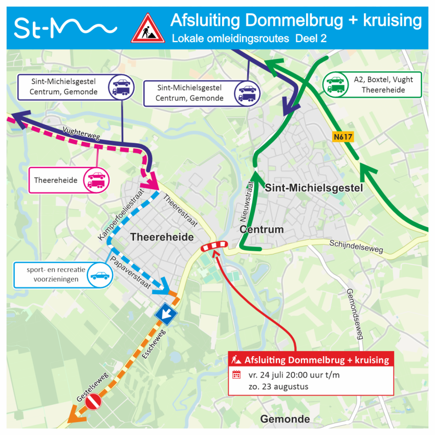 Afsluiting Dommelbrug en kruising Esscheweg van 24 juli tot en met 23 augustus