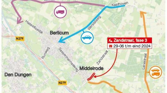 Omleidingsroute Zandstraat fase 3, klik voor een vergroting