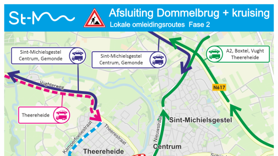 Voor de werkzaamheden aan de rotonde en brugdek sluiten we de Dommelbrug af, klik voor een vergroting