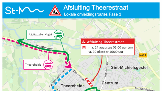 De Theerestraat wordt afgesloten, klik voor een vergroting