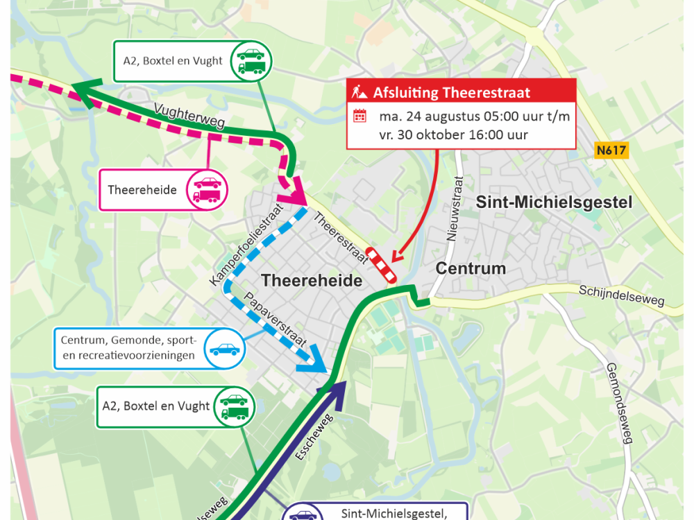 De Theerestraat wordt afgesloten.